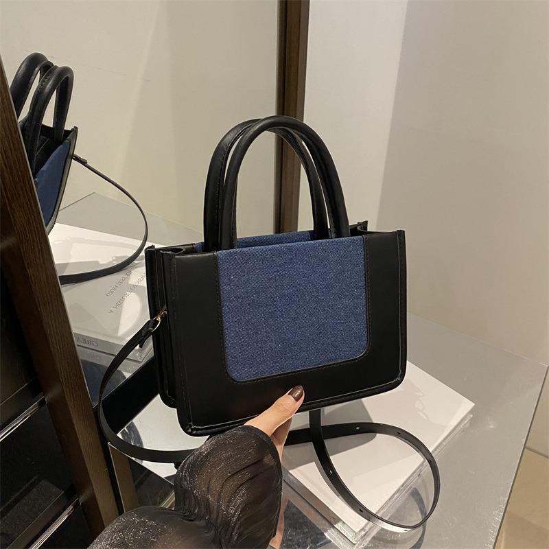 Summer niche design splicing handbag women's fashion versatile shoulder messenger bag contrasting color small square bag