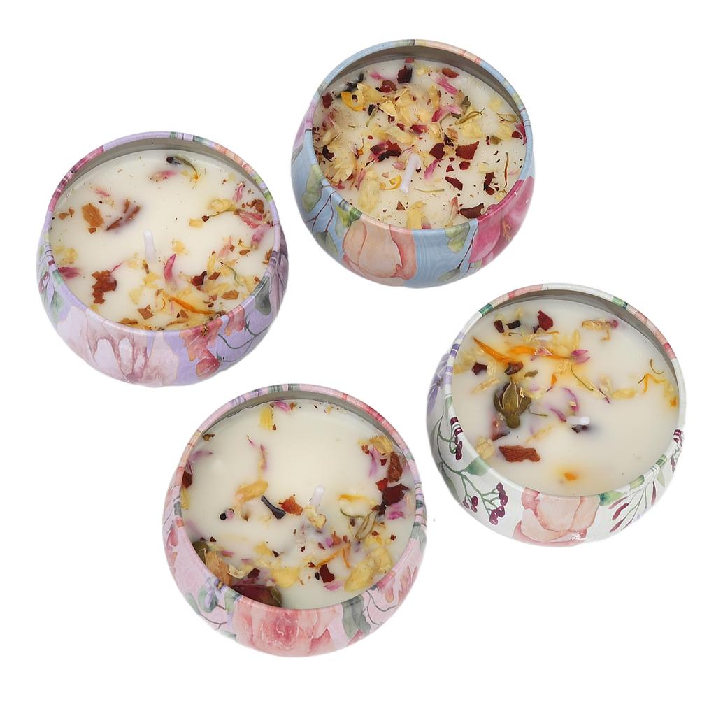 4 stk Elegant Duftlys med Tørkede Blomster Hjem Soverom Langvarig Duft Aromaterapi Lys