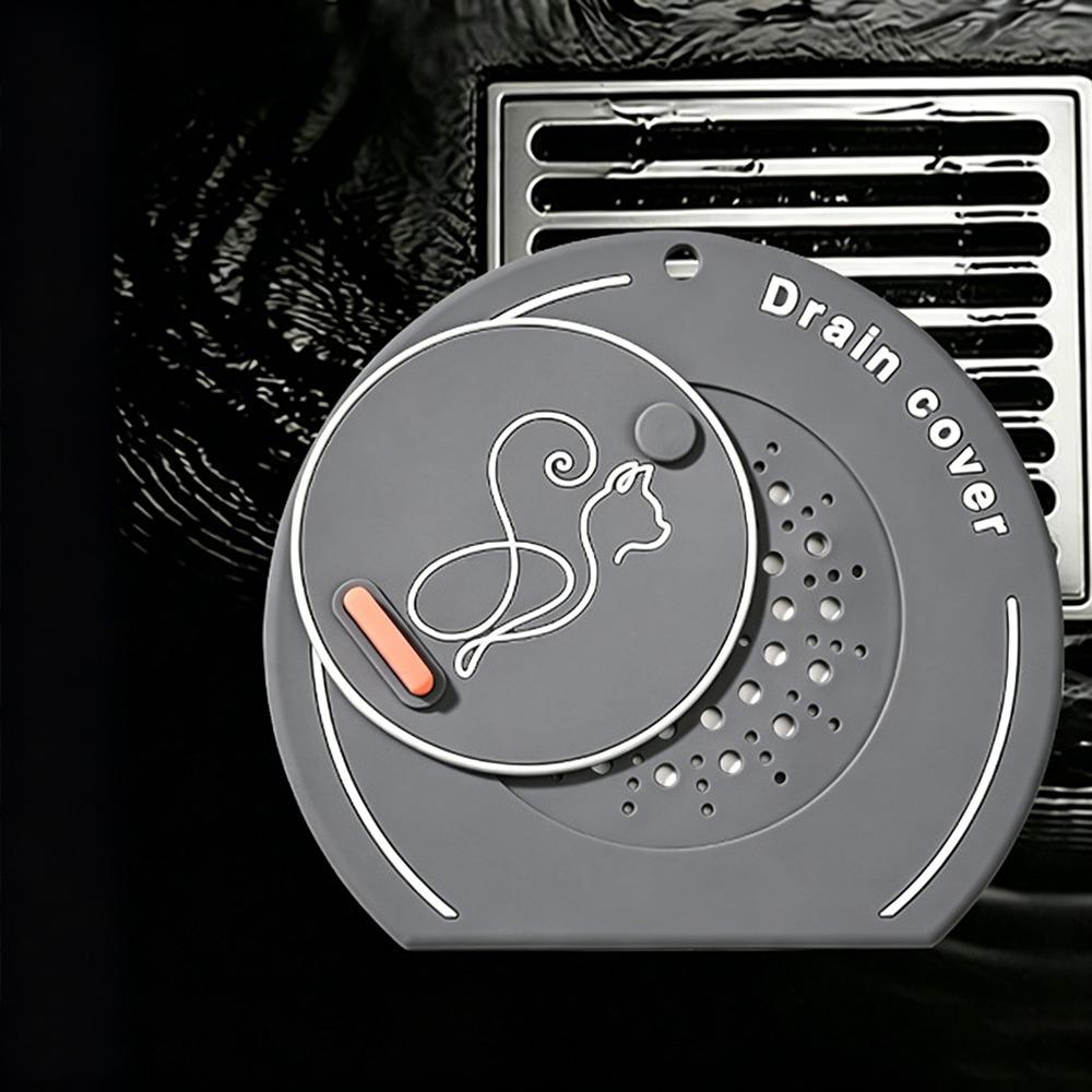 Silicone Floor Drain Cover Cartoon Cat Sewer Filter Pad Floor Drain Mat for Kitchen Toilet серый