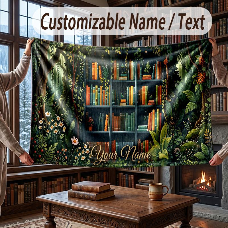 Mushroom Forest Theme Throw Blanket Custom Name Text Personalized Blanket Soft Cozy Blanket for Home Sofa Bed