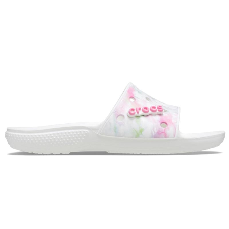 Crocs Lightweight Tie-Dye Printed Slide Sandals Classic Bleach Dye Slides 'White Pink'