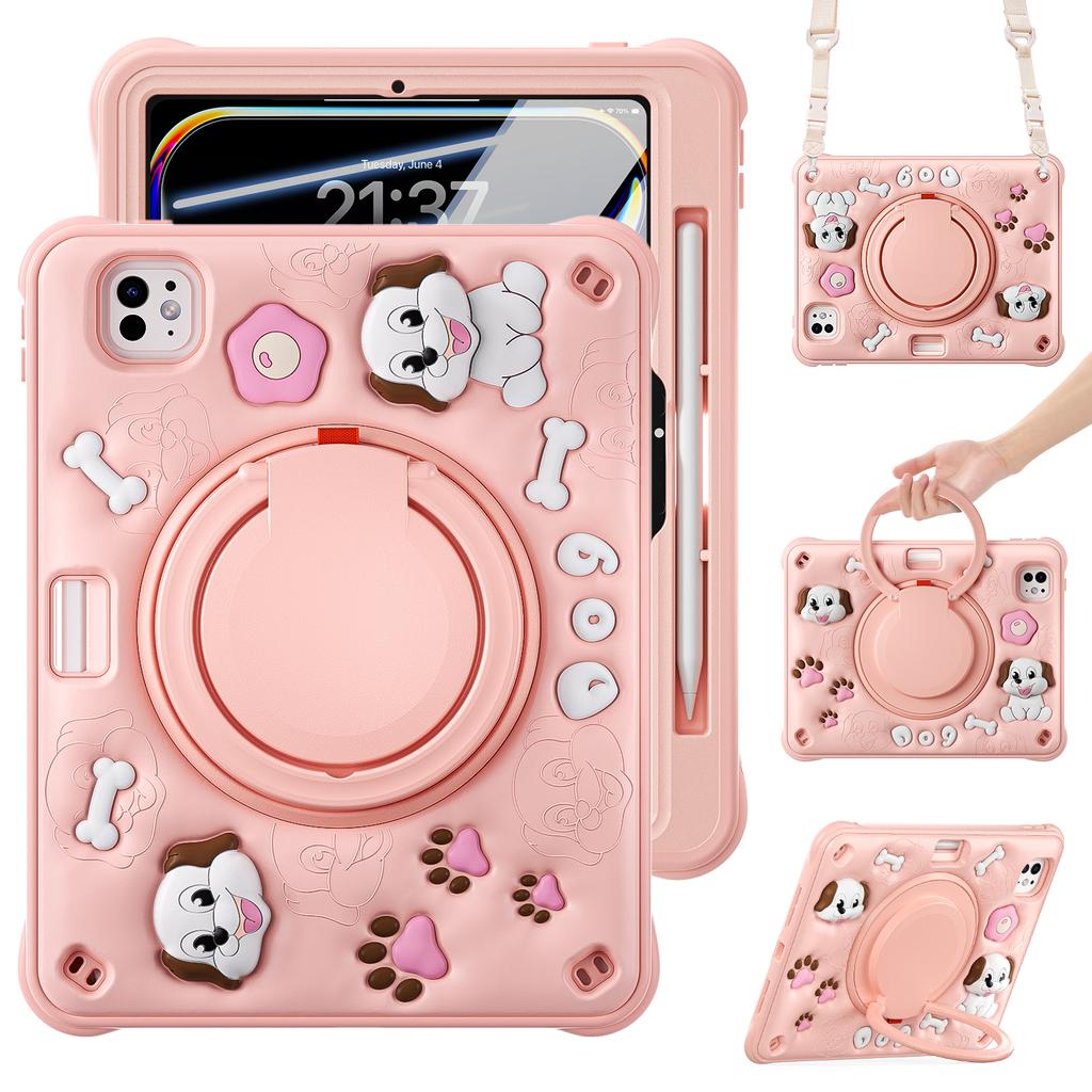 For iPad Pro 11 (2025)/11 (2024) Case with Shoulder Strap Cute Dog Kickstand PC+Silicone+TPU Tablet Cover