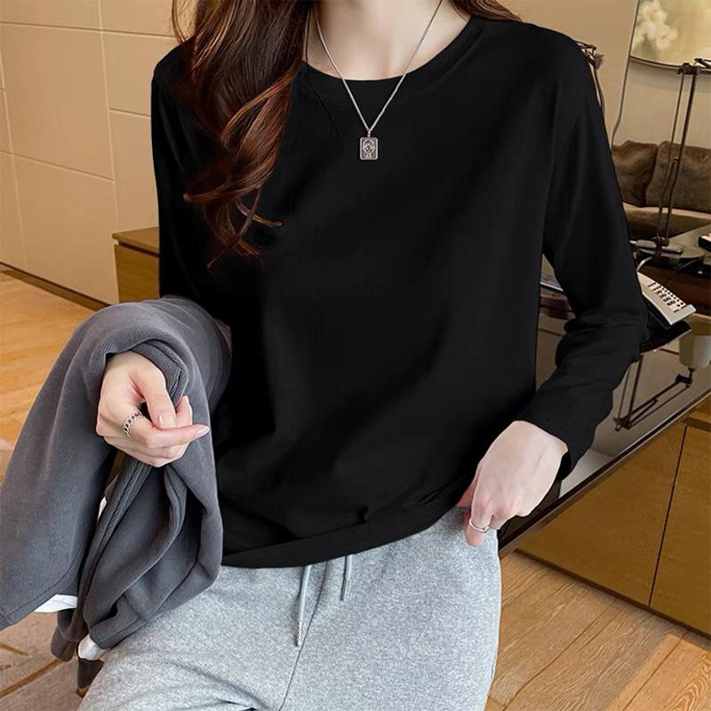 Women's Round Neck Long Sleeve Cotton T-Shirt Cute Rabbit Print Loose Casual Basic Tee