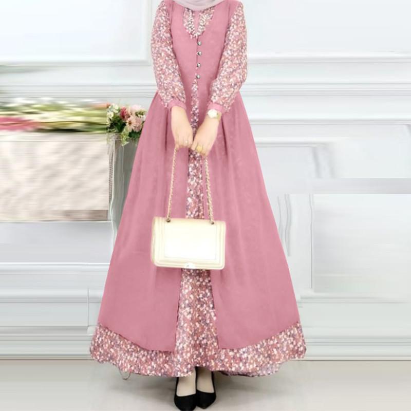 ZANZEA Women Casual Floral Print Long Sleeve Fake Two Piece Long Dress