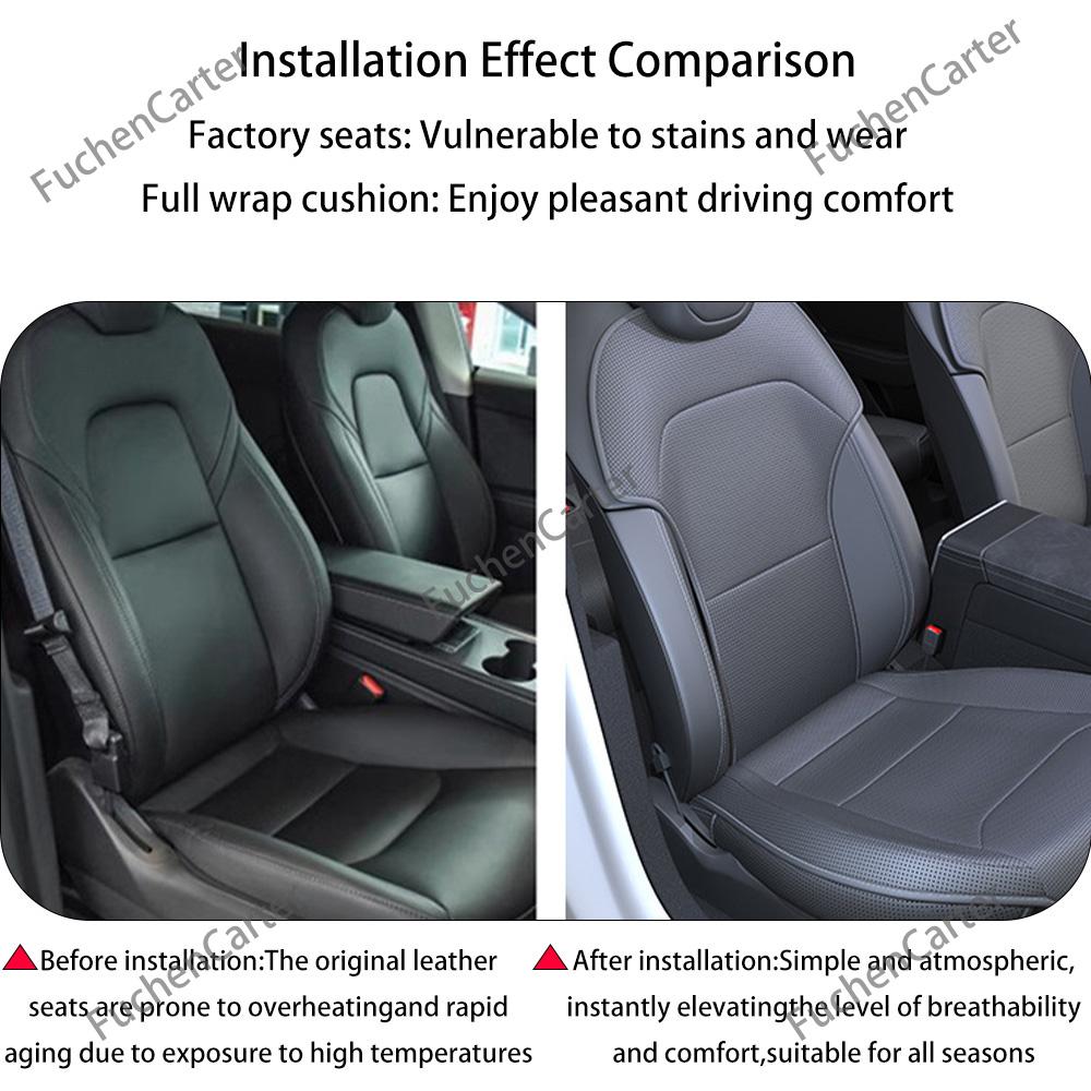 Four Seasons Universal PU Ventilated Seat Cushions For Tesla Model Y YL Juniper 2025+, Split Single Seats & Rear Back Row Set