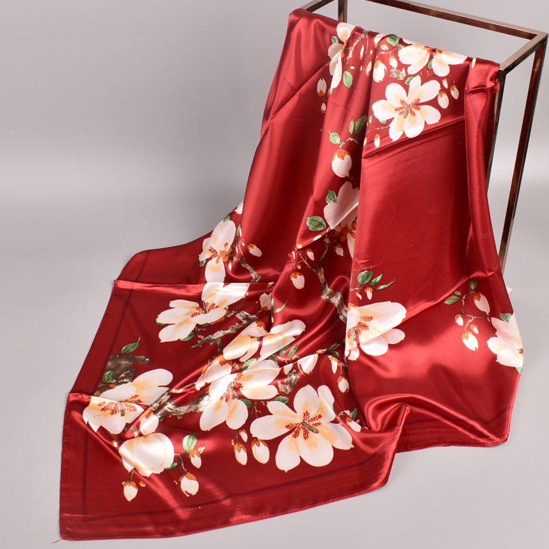 Japanese & Korean Peach Blossoms Silk Print Large Square Scarf
