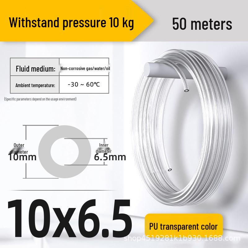 Zhuo Ji 8mm High-Pressure Transparent PU Air Hose for Air Compressors (Sizes: 4/6/10/12/14/16)