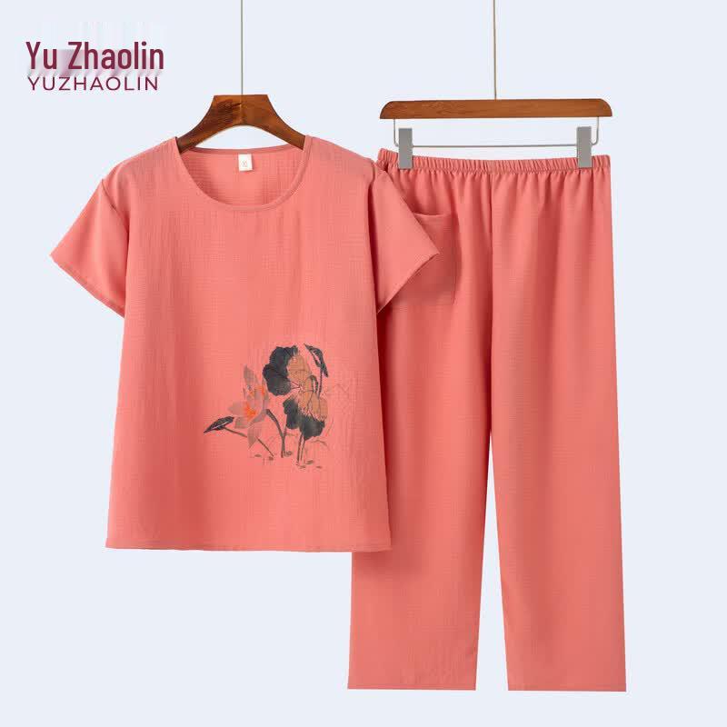 YUZHAOLIN Women s Summer Print Casual Two-Piece Set 3XL