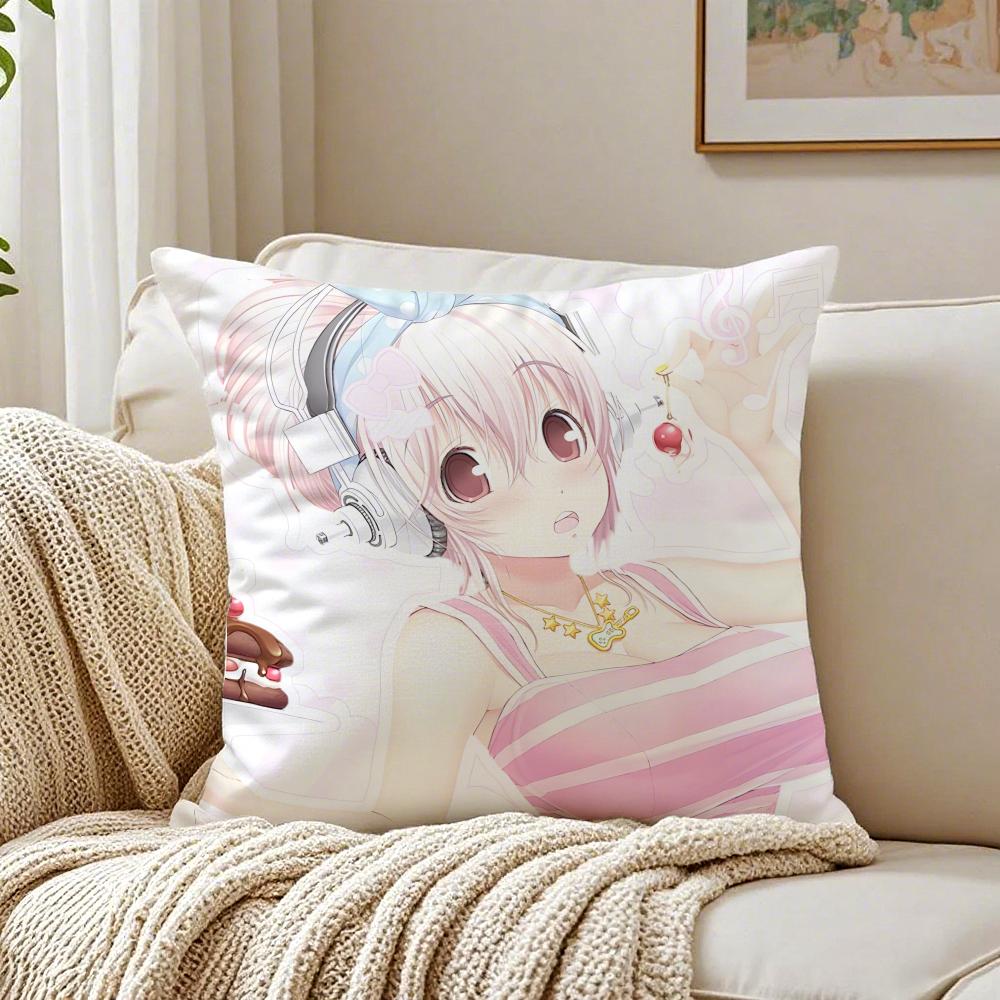 game character idol SSuper SSonico Cushion Cover Pillowcase Antidustmite living Room Sofa Decor Cushion Room