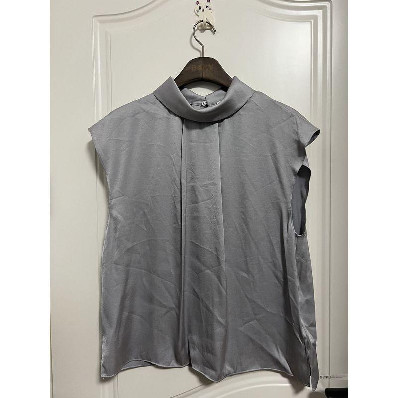 

New British RS Home Pure Yuan Small Commuter Office Worker Lapel Satin Temperament Plus size Women s Top Silver Gray UK16