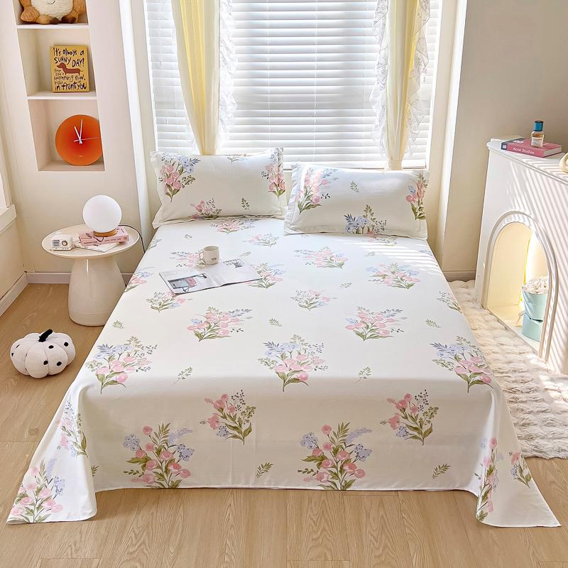 100% Cotton Country Floral Flat Sheet 3 Pieces Tulip Bed Sheet Set Soft Botanical Flower Blossoms Bed Cover with 2 Pillow Cases