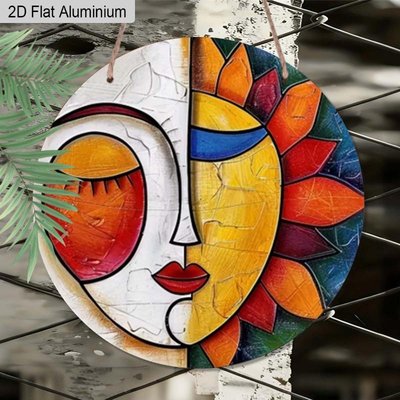 2D Flat 1pc Abstract Boho Art Aluminum Hanging Decoration Plaque, Abstract Sun and Moon Pattern Sign, Living Room Decor, Patio Decor and Meditation