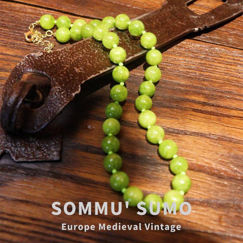 Natural green agate beaded necklace accessories women's high-end niche clavicle chain new Chinese choker