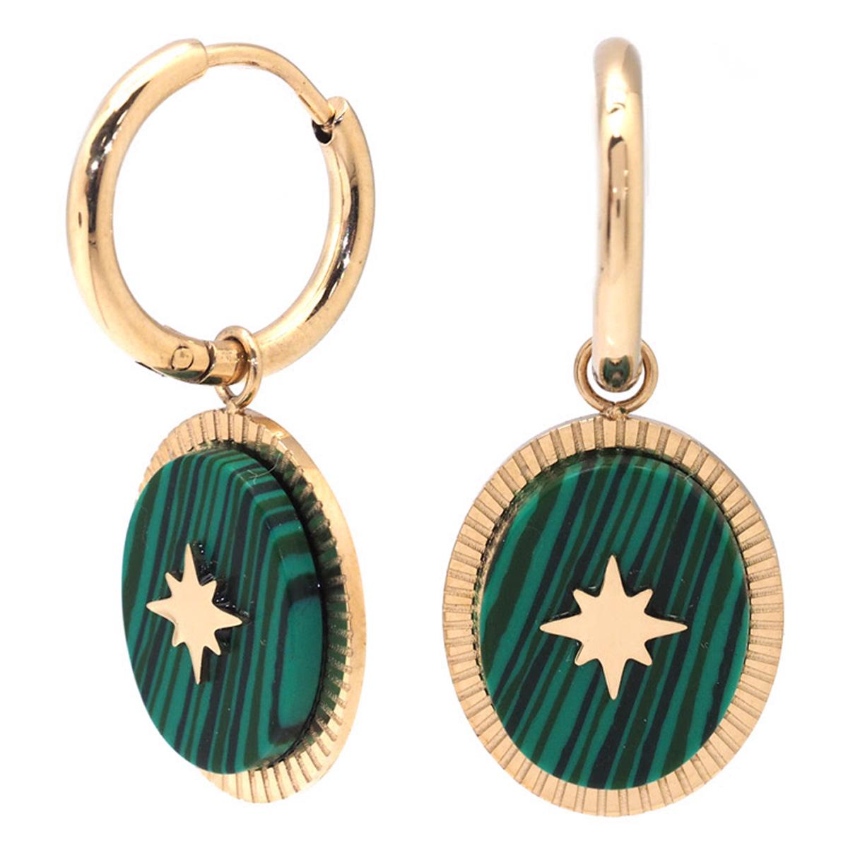 

Les Trésors De Lily [Q8544] - Дизайнерские серьги-кольца из стали Une Etoile est Née малахит - 12 мм - 17x14 мм