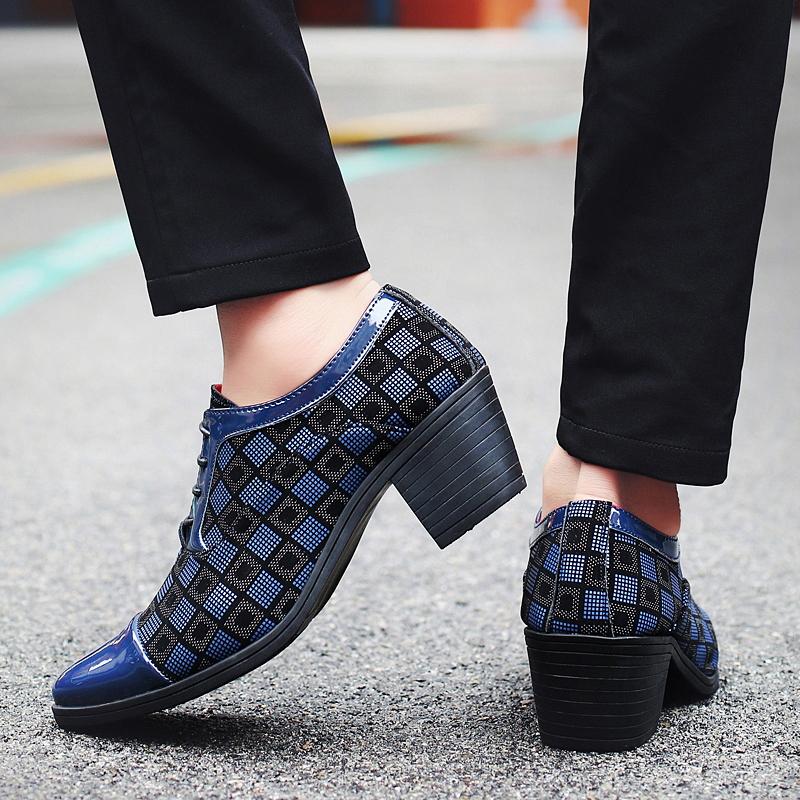 Men High Heels Blue Derby Red Wedding Dress Dance Shoes Business Elevator Shoes Black Formal Tuxedo Shoes Large Size