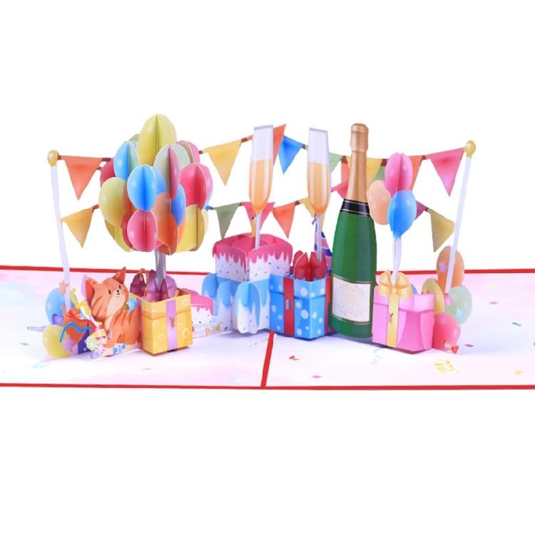 Handmade Balloon Wine Glass Invitation Card 3D Popup Greeting Card with Envelope Unique Birthday Gift for Family