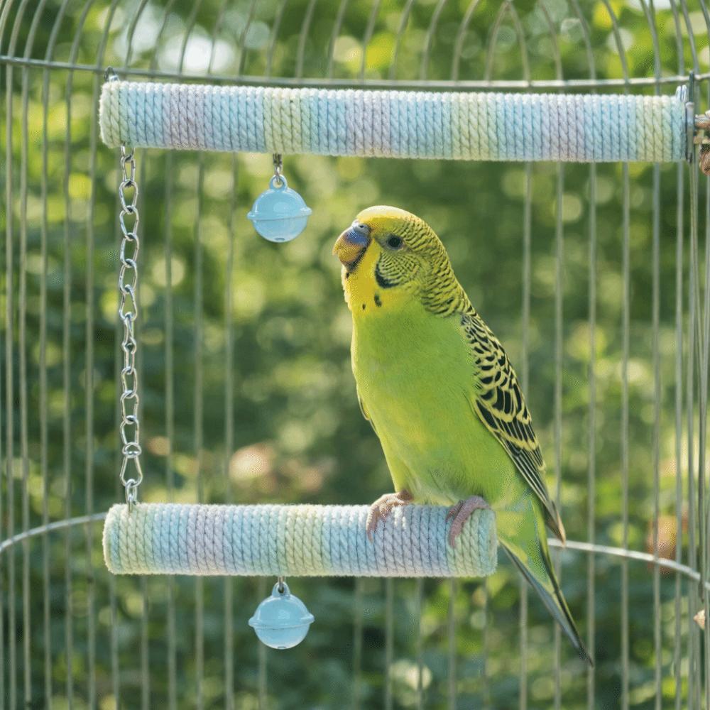 Double Layer Wood Standing Stick Colorful Cotton Rope Bird Cage Swing  Training Perch