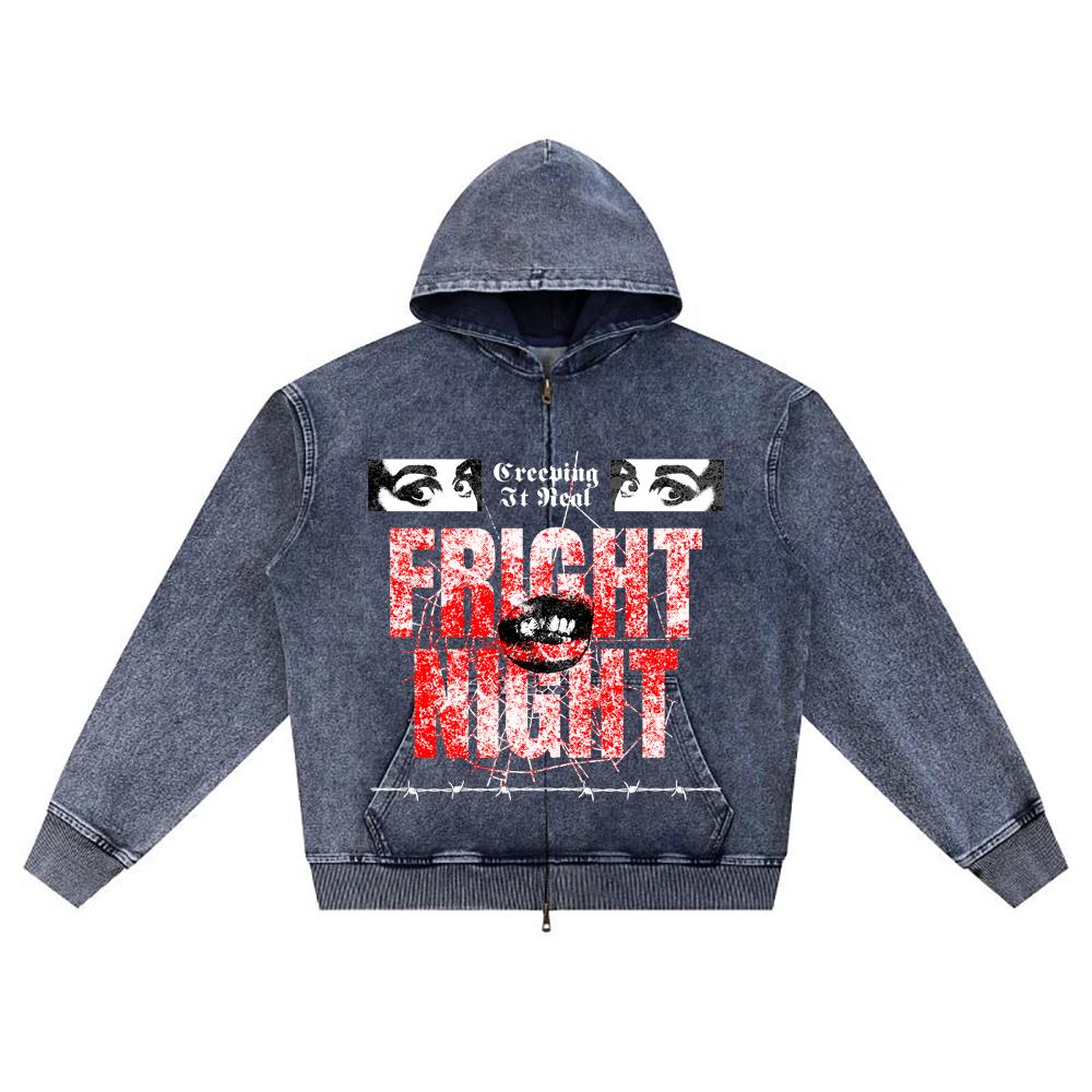 

Худи из вязаного денима на молнии с принтом DTG, уличная одежда, худи на молнии с принтом Brother XL темно-синий