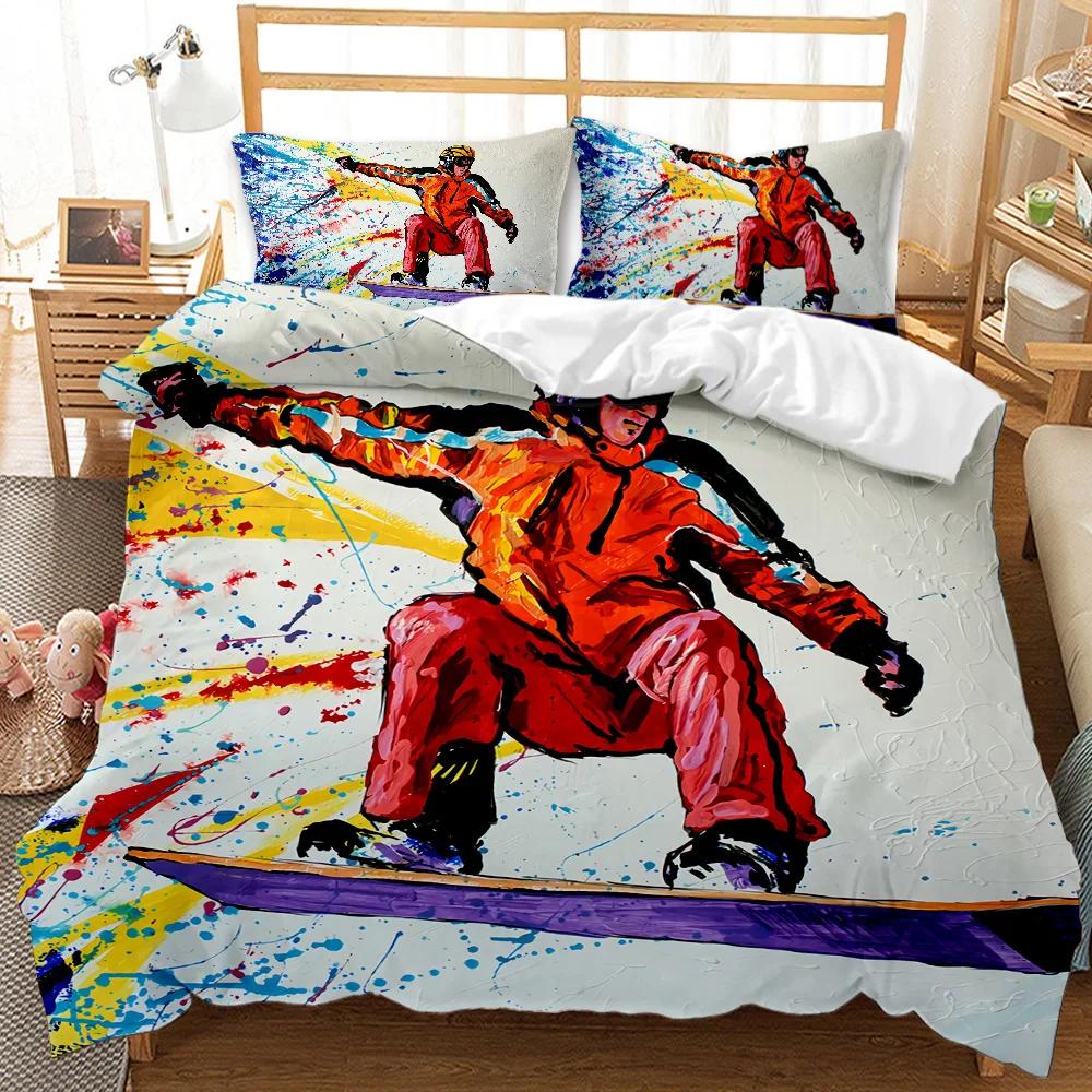 Skifahren Bettbezug Set Schneeberg Bettdeckenbezug Extremsport Spiel Polyester Steppdecke Bezug Snowboard Doppel Queen King Size