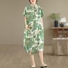 Manga corta Tallas grandes Algodón vintage floral nuevo en vestidos para mujer casual suelto vestido camisero largo de verano