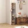 10-Tier Vertical Shoe Rack, Corner Shoe Tower, Slim Shoe Organizer with Two Hanging Hooks, Wooden Shoe Storage Stand forEntryway