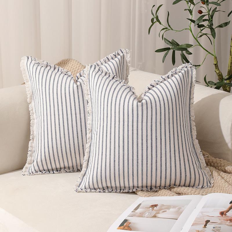 New Polycotton Striped Edge Pillowcase Geometric Striped Pillowcase Without Core Multiple Sizes