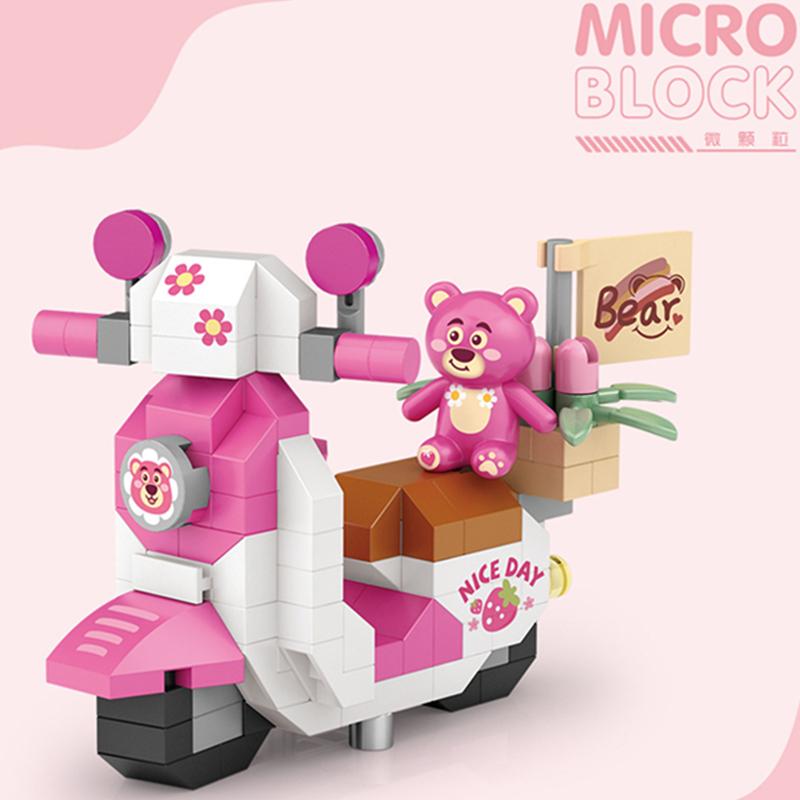 

NEW Cute Electric Vehicles Bicycle Motorcycle Little Yellow Duck Bear Building Blocks Kit Girls Bricks Model Kids Toy Children