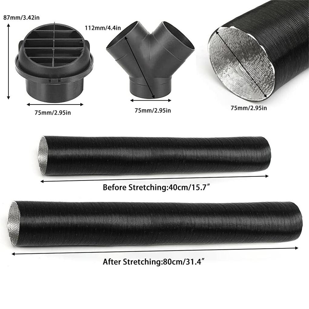 Set de încălzire de parcare diesel ABS 75 mm țeavă de conductă de încălzire caldă cu evacuare de aer și cot și cleme tip T