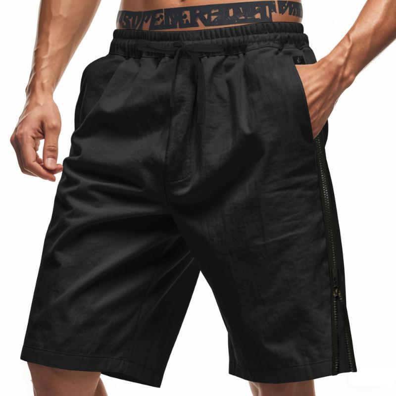 Summer Men's Side Zipper Hip-hop Shorts Casual Loose Sports Beach Five-point Shorts Men's Clothing