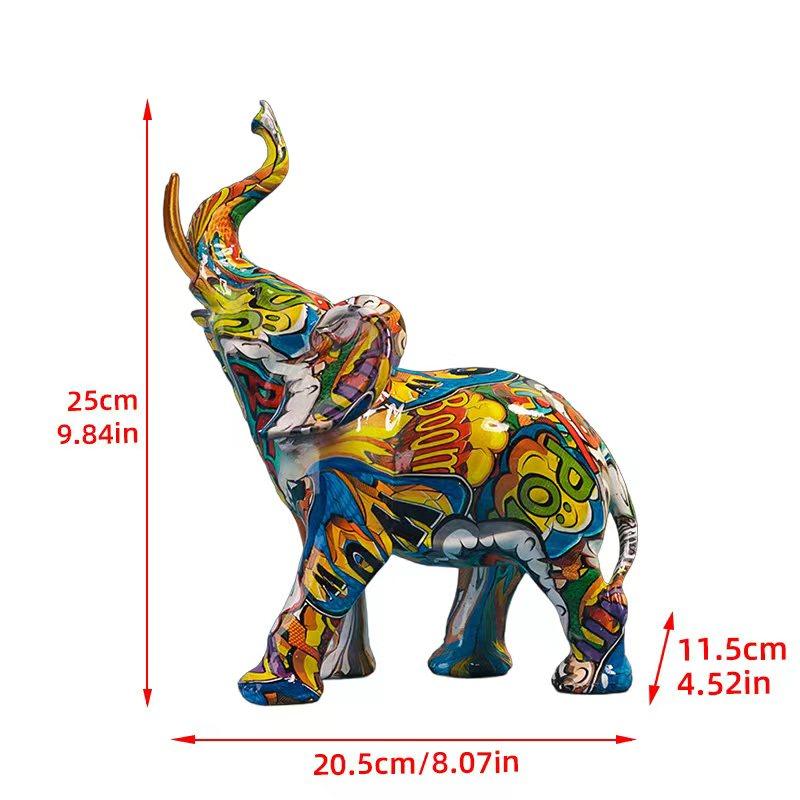 Wassertransferdruck Elefantenskulptur, Kunstharz Tierhandwerk Ornament für Schlafzimmer, Wohnzimmer, Arbeitszimmer und Bürodekor