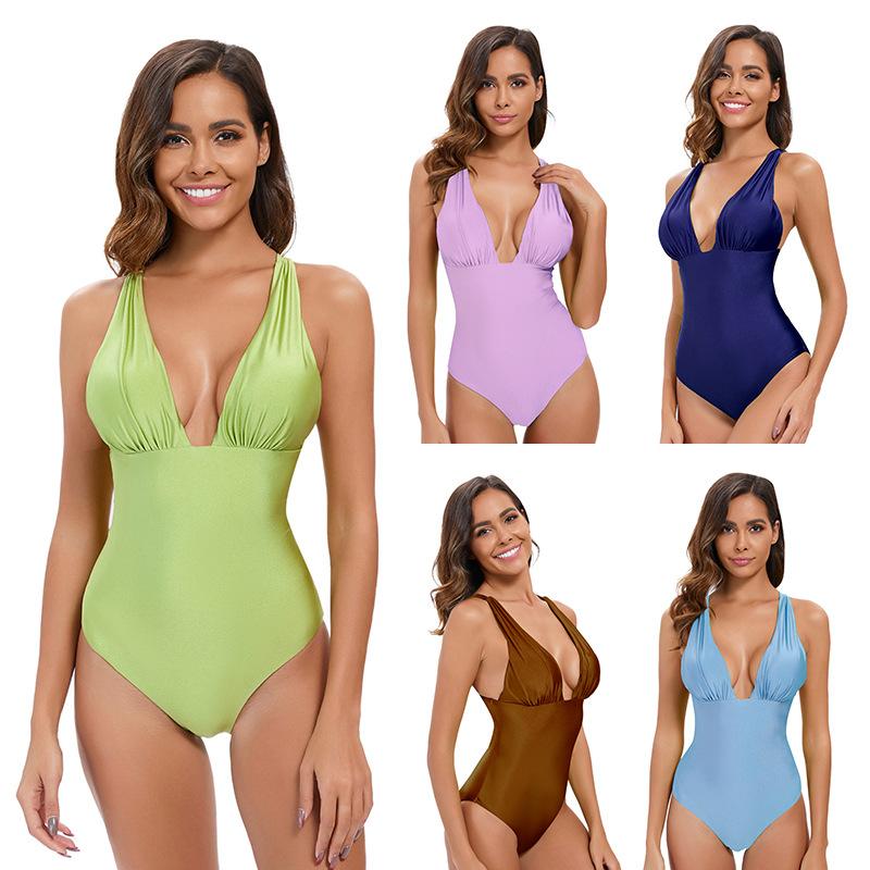 

Сексуальный однотонный купальник с открытой спиной, купальник с v-образным вырезом