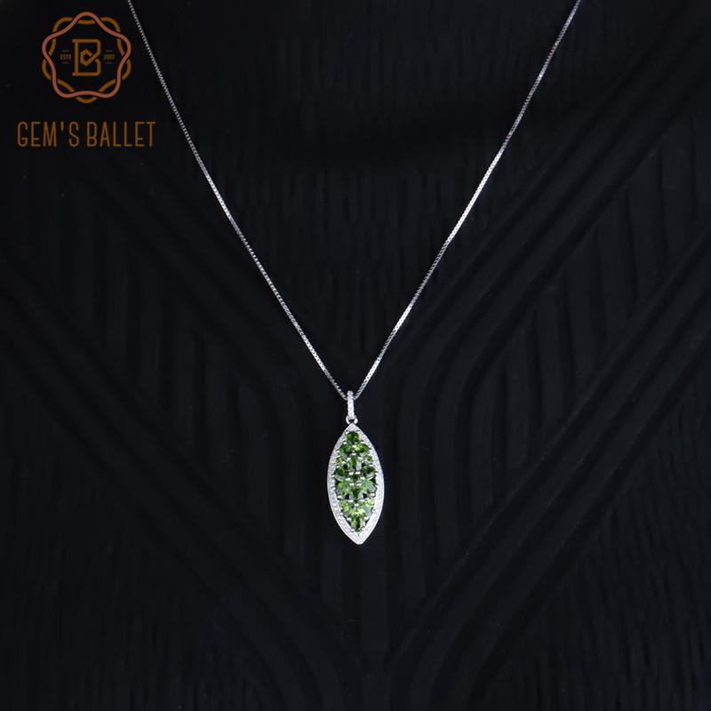 Gb 5 .45ct Natural Chrome Diopside Pendant 100 %925 Sterling Sliver Marquise Vintage Necklace For Women Fine Jewelry