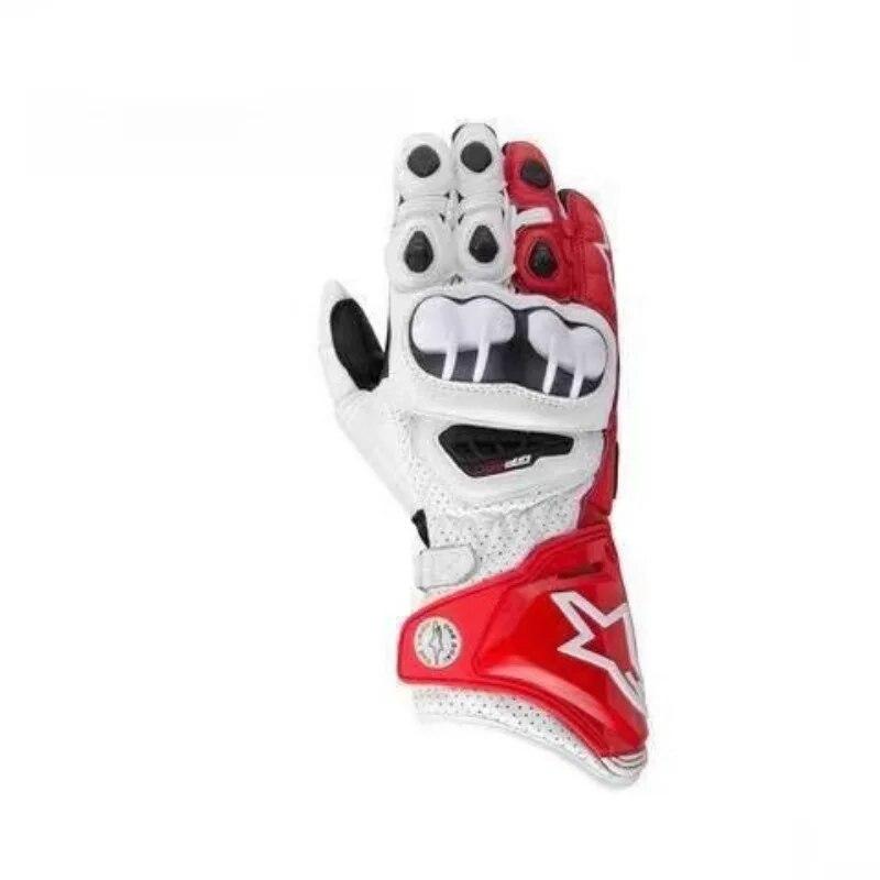 Pro Motorcycle Leather Gloves Road Bike Racing Riding Tracks Red/white Genuine Leather Motorbike Cowhide Gloves
