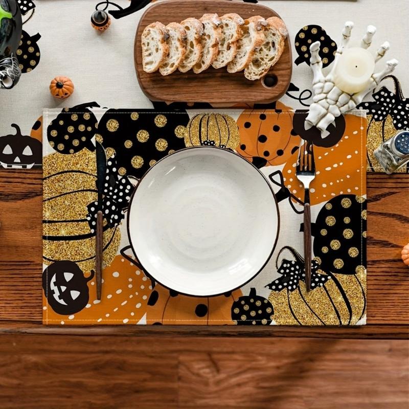 Eerie Pumpkin Designs Table Mats Halloween Pumpkin Table Runner Portable Placemat for a Eerie Dining Experience