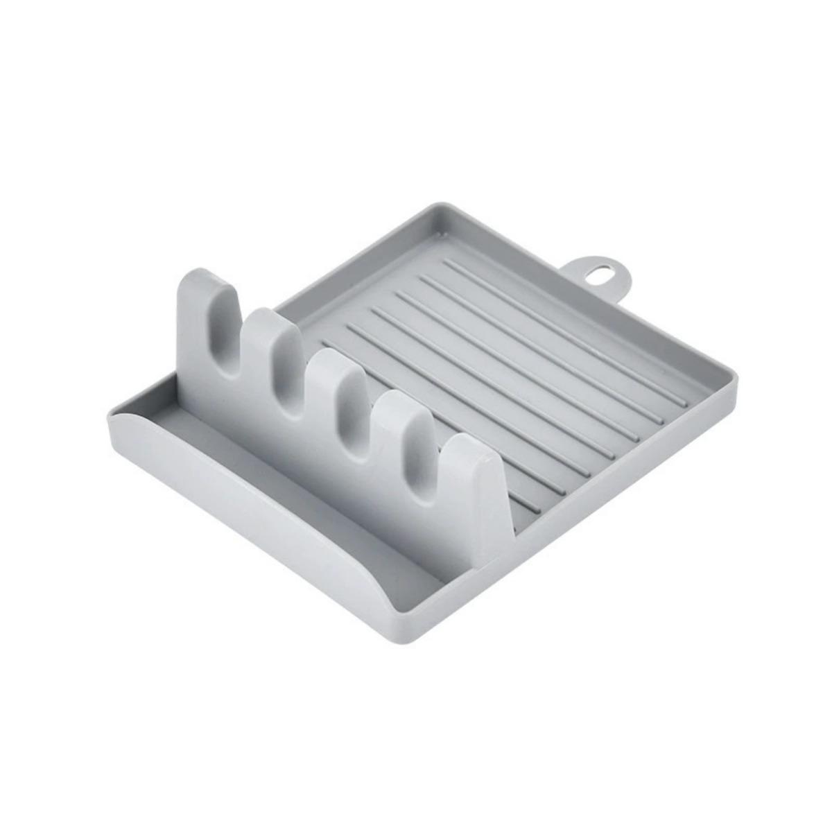 

Подставка для кухонных принадлежностей для плиты, подставка для лопатки/половника/ложки с подставкой для сбора жира и держатель для крышки кастрюли, многофункциональная кухонная подставка для лопаток серый