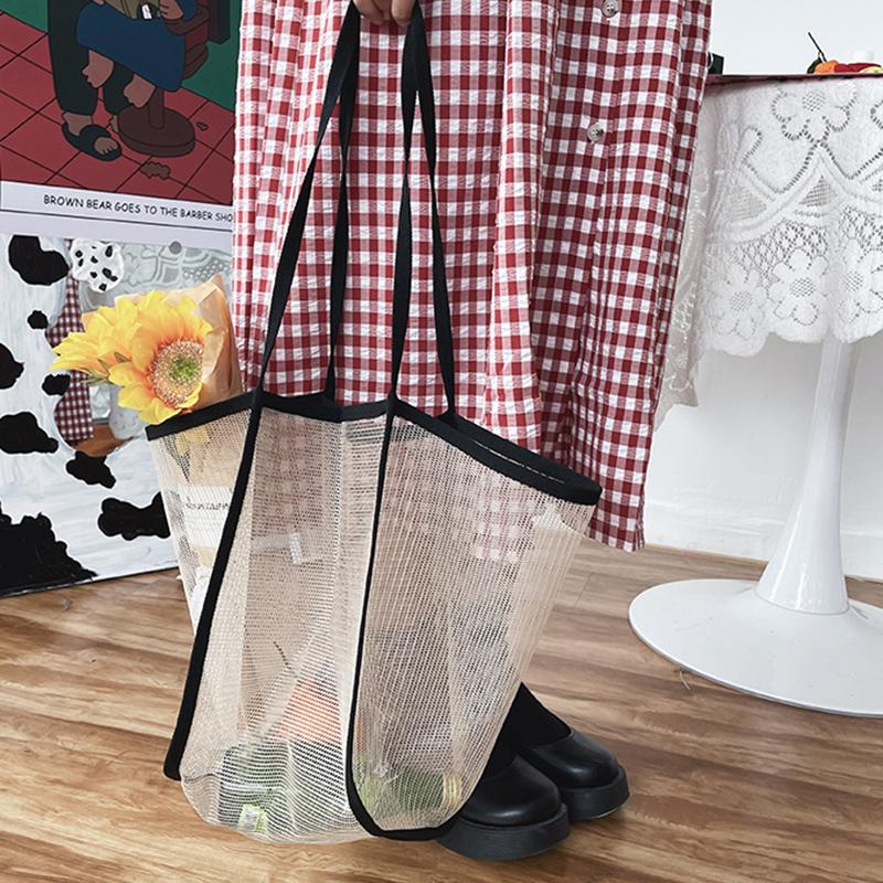 Large Capacity Beach Bag Lightweight Mesh Tote Bag Fashionable and Versatile Shopping Bag For Women Travel