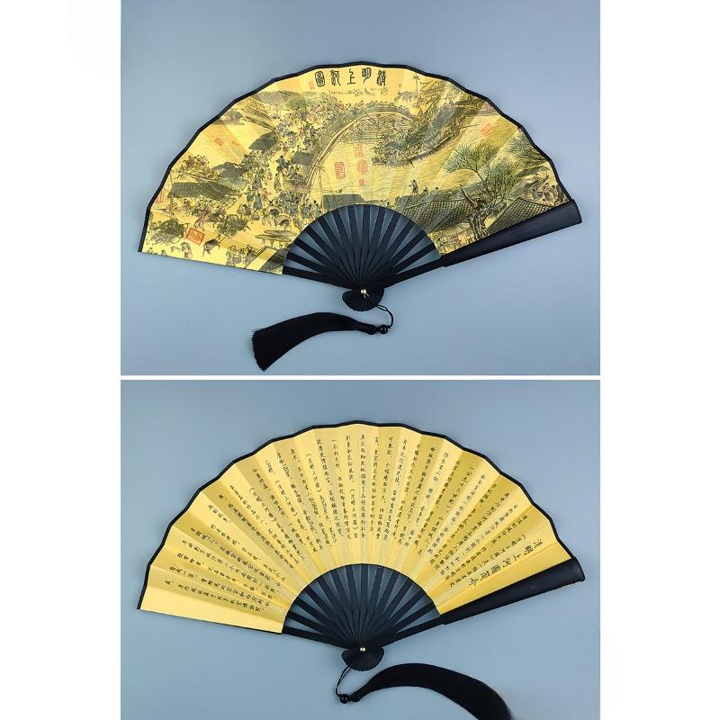 

1 шт. 8-дюймовый складной веер китайский ветер пейзаж живопись тушью ветер мужчины и женщины портативный повседневный веер голова зеленый бамбуковый шелковый веер танцы веер