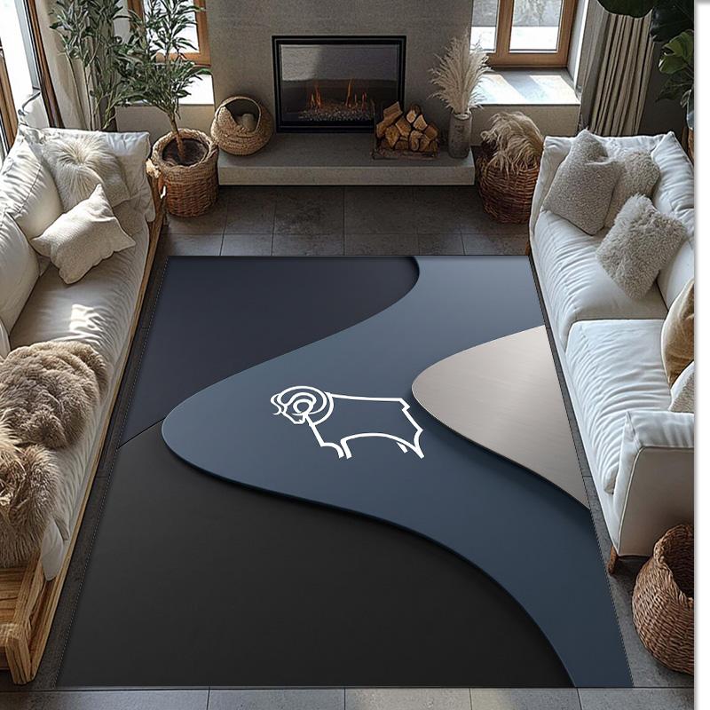 Alfombra de Terciopelo de Cristal con Estampado de Fútbol del Derby County, Cómoda Absorbente de Agua Antideslizante para Suelo Interior