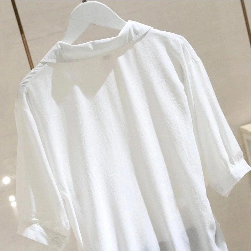 Dámská košile s krátkým rukávem Cardigan s výstřihem do V Dámská letní tenká halenka Volný tenký design Nice Top Cardigan