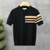 Summer new short-sleeved sweater men's striped simple business light mature slim ice silk T-shirt