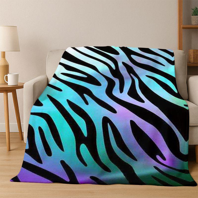 Black White Zebra Stripe Flannel Blanket Soft Warm Blanket Throw Blanket for Bedroom Living Room Bed Travel Camping Picnic Gift