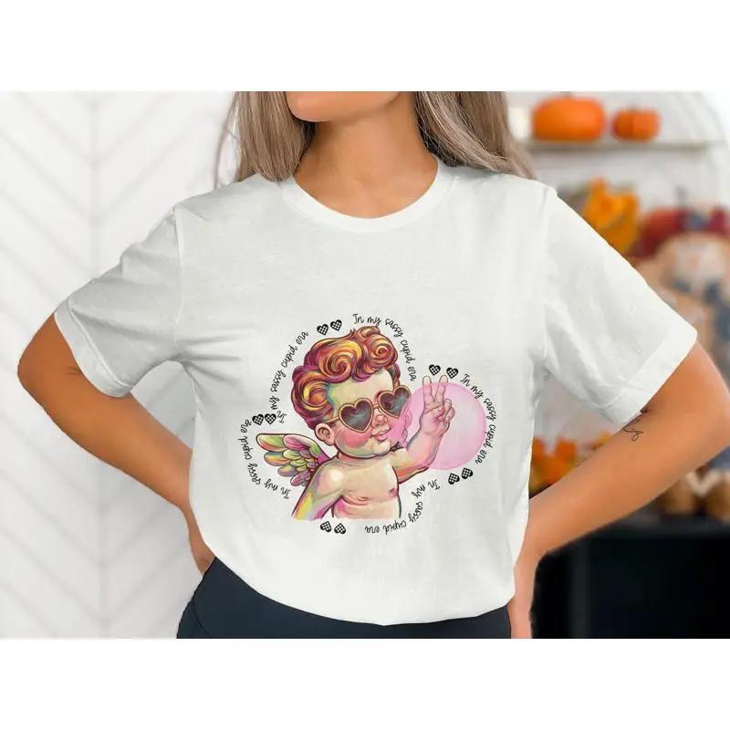 Quirky Cupid T Shirt Heart Sunglasses Angel Print Funny Cartoon Bubblegum Art Peace Sign Design Unique S