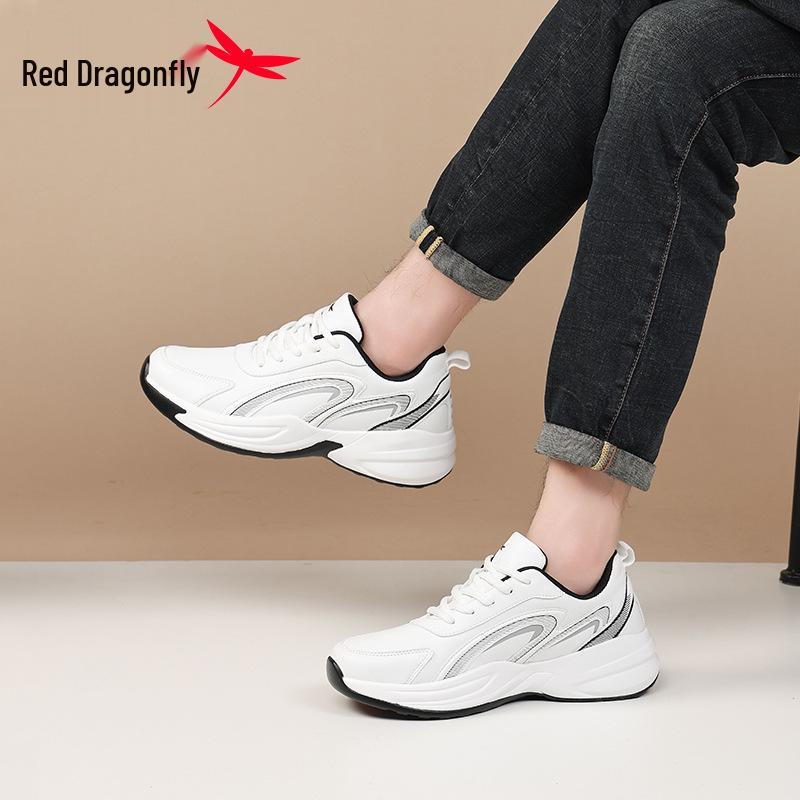 Red Dragonfly Men's Waterproof Height-Boosting Casual Sneakers - Non-Slip, All-Season Style with Thick Soles.
