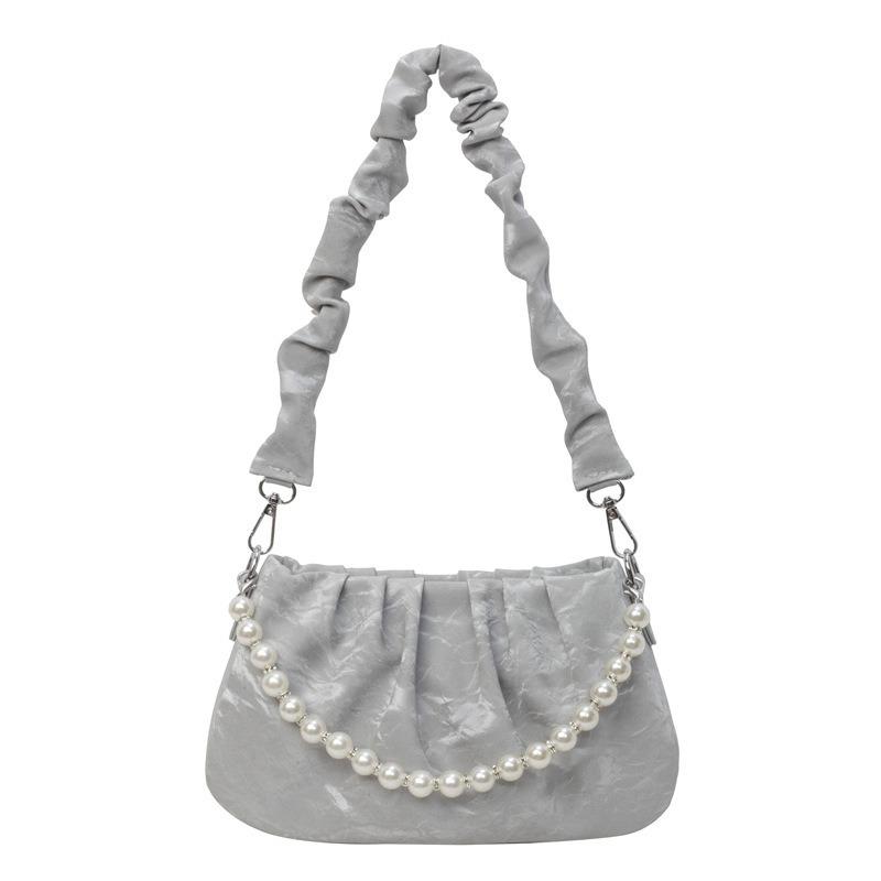

Folded pearl shoulder bag temperament fashion niche design new solid color zipper versatile underarm bag women срібний