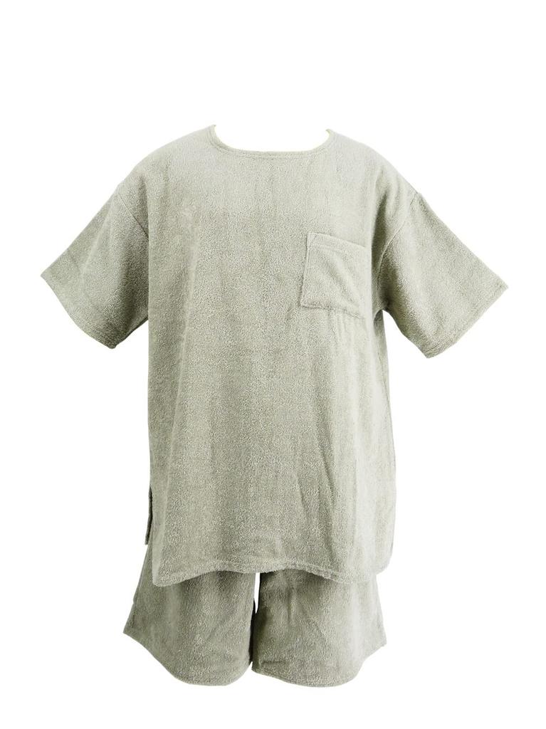 NAGI Pile Fabric Cotton Room Wear Relax Wear Setup Top and Bottom Set Pajamas Unisex One Size Fits Most Towel Lounge Wear Type 11 Light Gray [ANS]