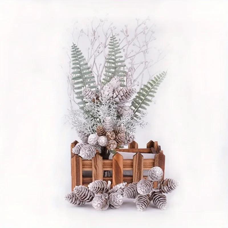 30Pcs/Lot Christmas Artificial Pine Cone Mini Pine Nuts Holly Branch Pick Wreath DIY Garland Hanging Ornaments Home Decor