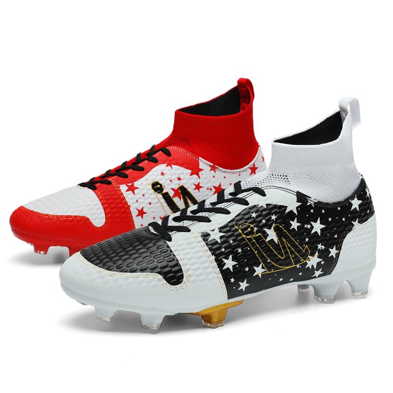 K100 Football Shoes Children Boys Girls Mid To High Height Flying Weave HG Long Nails FG Broken TF Flat Leather Surface Sport