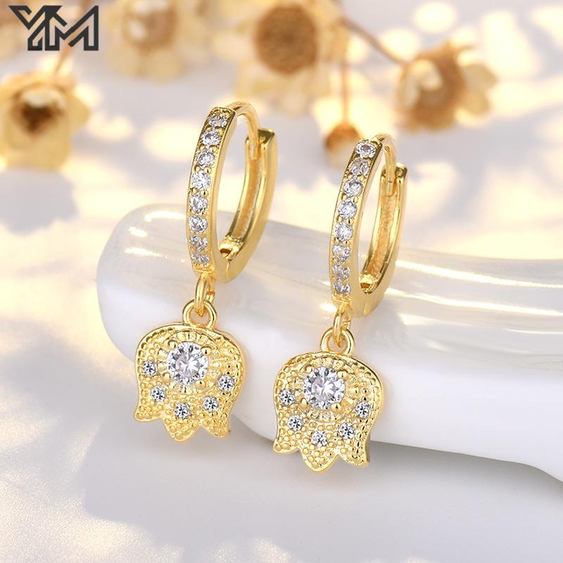 YM Luxury 18K Gold Plated Angel Wing Drop Hoop Earrings CZ Zircon Inlaid Spiritual Jewelry