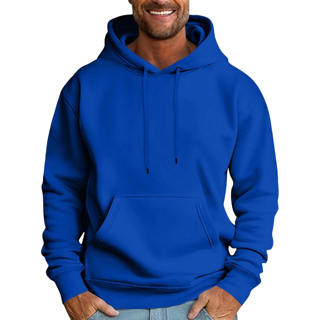 Felpa da uomo casual ampia, colore unito, con coulisse, cappuccio e tasca grande