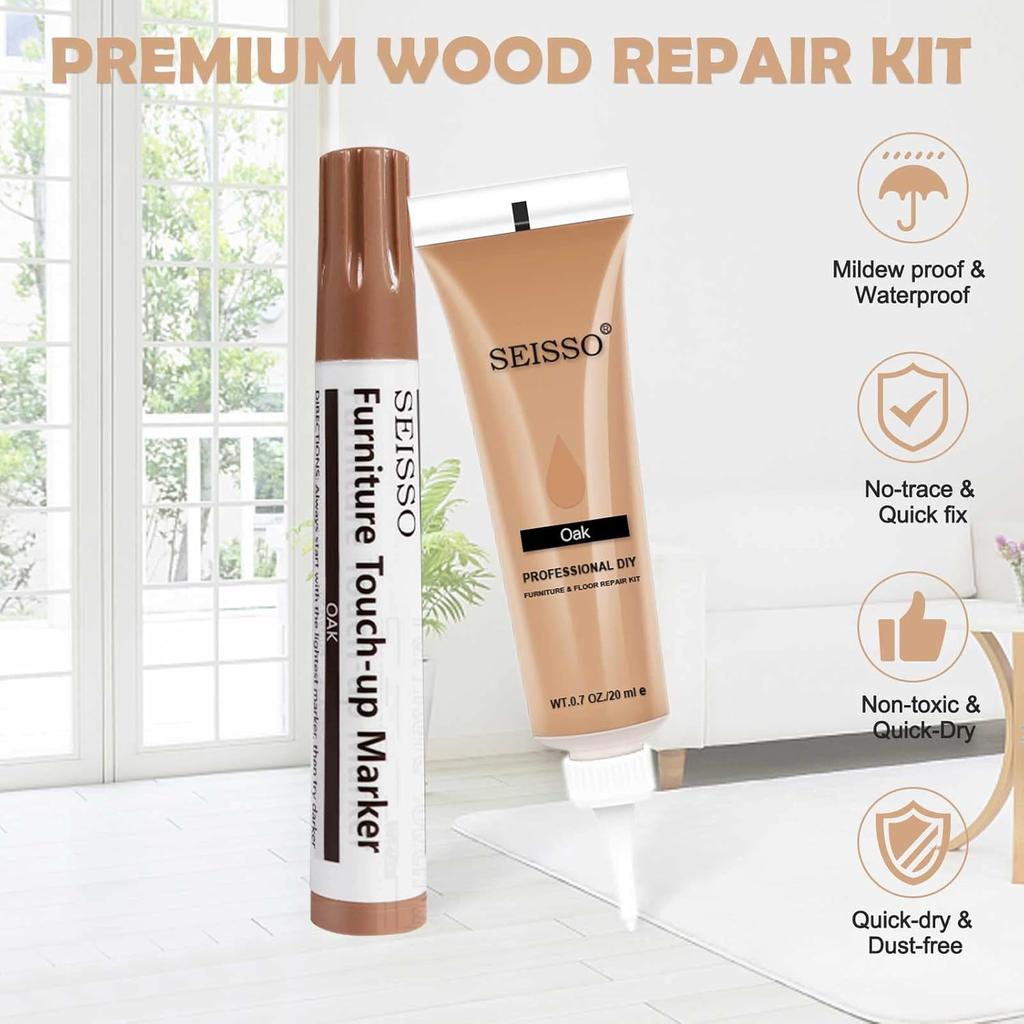 SEISSO Furniture Repair Kit For Scratched Wood Material Marker Pen 12 Color Furniture Touch-Up Pen Wood Filler Upgraded Wood Repair Kit Repair Wooden